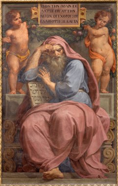 ROME, ITALY - MARCH 27, 2015: The prophet Jeremiah fresco in Basilica di Sant Agostino (Augustine) by Pietro Gagliardi form 19. cent. clipart