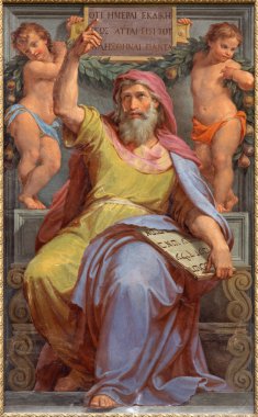 ROME, ITALY - MARCH 27, 2015: The prophet Ezekiel fresco in Basilica di Sant Agostino (Augustine) by Pietro Gagliardi form 19. cent.