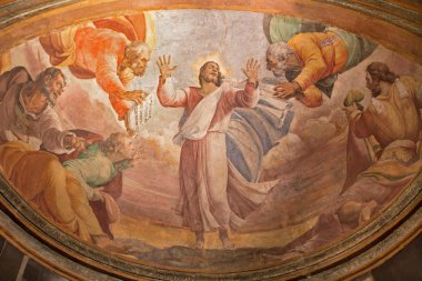 ROME, ITALY - MARCH 27, 2015: The Transfiguration on the mount Tabor fresco in church Santa Maria dell Anima by Francesco Salviati from 16. cent.