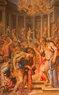 ROME, ITALY - MARCH 27, 2015: The painting of st. Paul before the Ananias by Giorgio Vasari in church San Pietro in Montorio from 16. cent. clipart