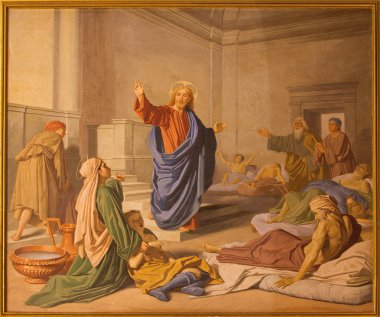 ROME, ITALY - MARCH 27, 2015: The fresco Christ at the healing in side chapel of church Basilica di Sant Andrea della Valle by unkown artist of 19. cent.