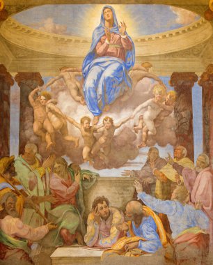 Rome, İtalya - 25 Mart 2015: Varsayım fresk kilise Chiesa della Trinita dei Monti Daniele da Volterra (1584-1550) tarafından.