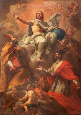 Rome, İtalya - 25 Mart 2015: Sts ile resim İsa'nın. Basilica dei Santi Ambrogio e Carlo al Corso kilise Ambrose ve Charles Barok Pier Francesco Mazzuchelli (1571-1626) tarafından.