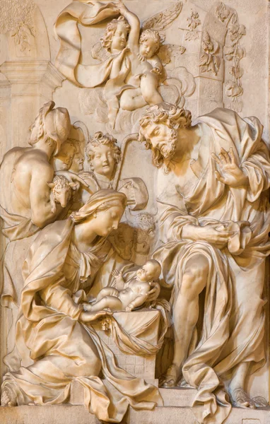 ROME, ITALY - MARCH 24, 2015: The marble relief of Adoration by the Shepherds in church Chiesa di Santa Maria della Vittoria by Etienne Monnot (1657 - 1733). — Stock Photo, Image