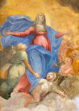 ROME, ITALY - MARCH 27, 2015: The fresco of Immaculate Conception by Giuseppe Vasconio (early 17. cent.) in Basilica di Sant Agostino (Augustine). clipart