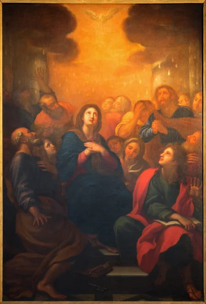 ROME, ITALY - MARCH 26, 2015: The Pentecost painting av G. Maria Morandi (1622-1717) i kirken Chiesa Nuova . – stockfoto