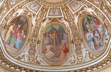Rome, İtalya - 26 Mart 2015: Kilise Chiesa di Santa Maria AI Monti Giacinto Gimignani e IIario Casolani 17 tarafından Meryem hayatında üzerinden fresklerle ana apsis. yüzde.