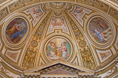 ROME, ITALY - MARCH 27, 2015: The fresco in apse of side chapel of st. Joseph (Stories from the life of the Virgin Mary 1587 - 1588 by A. Nucci) in Basilica di Sant Agostino (Augustine).