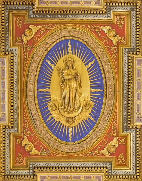 ROME, ITALY - MARCH 25, 2015: The Immaculate Conception as the central motive on flat coffered wooden ceiling (1592 - 1594) in church Chiesa San Marcello al Corso designed by Carlo Francesco Lambardi. — Stock Photo, Image