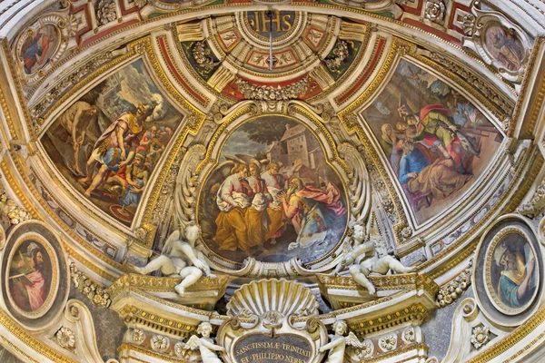 ROME, ITALIE - 26 MARS 2015 : La fresque de la Visitation de Dieu par Abraham dans l'abside de la chapelle latérale de Saint-Jean dans l'église Chiesa di Santo Spirito in Sassia par Marcelo Venusti (1510 - 1579 ) — Photo