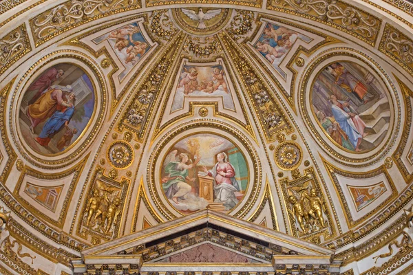 ROME, ITALY - MARCH 27, 2015: The fresco in apse of side chapel of st. Joseph (Stories from the life of the Virgin Mary 1587 - 1588 by A. Nucci) in Basilica di Sant Agostino (Augustine). — Stock fotografie