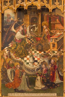 Cordoba, İspanya - 28 Mayıs 2015: Diego Sanchez de Castro (1463) Katedral yan altar tarafından duyuru Ortaçağ boya.