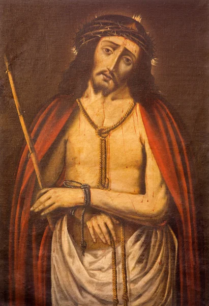 GRANADA, SPAIN - MAY 30, 2015: The tortured Jesus Christ painting in church Iglesia del Sagrario by unknown artist. — 图库照片