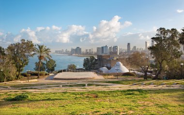 TEL AVIV, ISRAEL - MARCH 2, 2015: The outlook to waterfront and city from Gan HaPisga Summit Garden in old Jaffa,