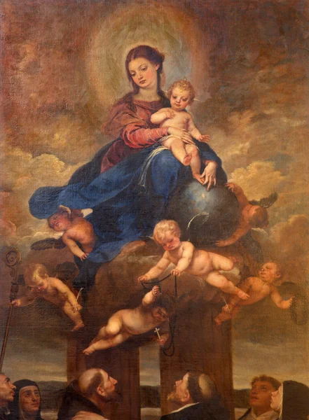 MALAGA, ESPANJA - toukokuu 31, 2015: Madonna (Neitsyt Rosary) maalaus Alonso Cano alkaen 17 senttiä. katedraalissa . — kuvapankkivalokuva