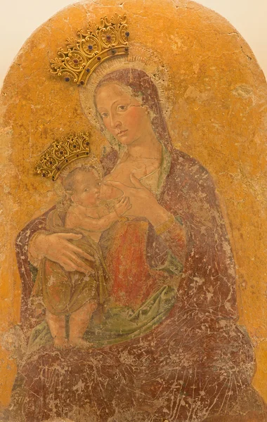 ROMA, ITALIA - 26 MARZO 2015: Affresco Madonna del latte col bambino Jesu di Antoniazzo Romano del 13. sec. in chiesa Chiesa di Santa Maria Annunziata . — Foto Stock