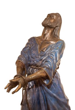 JERUSALEM, ISRAEL - MARCH 3, 2015: The bronze statue of Servus Domini (The Servant of The Lord) or  (imprisoned Jesus) in Church of St. Peter in Gallicantu by  by Israels sculptor Richard Shiloh.