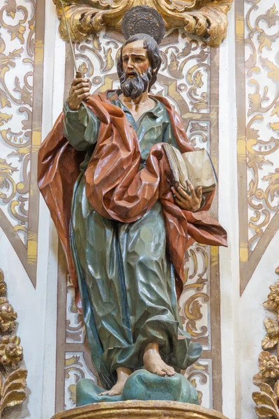 GRANADA, SPAIN - MAY 29, 2015: The carved statue of Saint James the Greater the apostle in church Nuestra Senora de las Angustias by Pedro Duque Cornejo (1718). — Stockfoto