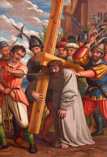 GRANADA, SPAIN - MAY 31, 2015: The painting of Jesus with the cross from nave of church Monasterio de la Cartuja by Fray Juan Sanchez Cotan (1560 - 1627). — Stockfoto