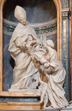 Rome, İtalya - 26 Mart 2015: Villanova St. Thomas onun yan şapel Corso Caffa (1635-1667) Basilica di Sant Agostino (Augustine kilise tarafından Mermer heykel).