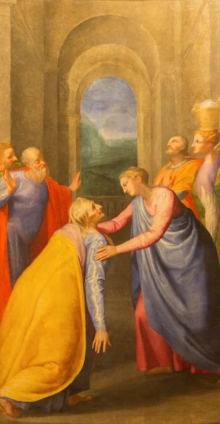 ROMA, ITALIA - 25 DE MARZO DE 2015: La visita de la Virgen María a Isabel pintura de Giuseppe Valeriano (1526 - 1596) en la iglesia Chiesa del Jesu . —  Fotos de Stock