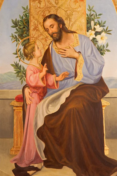 CORDOBA, ESPANHA - 27 de maio de 2015: Pintura de São José do ano de 1909 por R. Perea na igreja Convento de Capuchinos (Iglesia Santo Anchel). — Fotografia de Stock
