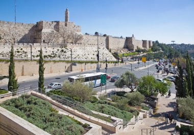 JERUSALEM, ISRAEL - MARCH 5, 2015: The tower of David and west part of old town walls