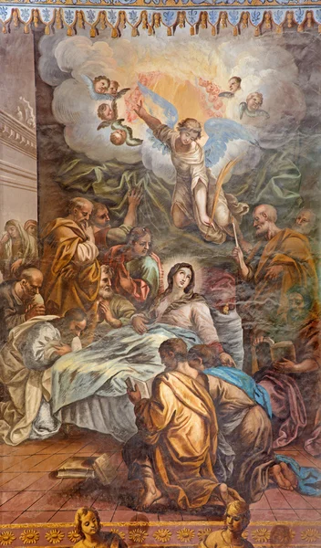 GRANADA, SPAGNA - 29 MAGGIO 2015: La Dormizione della Vergine Maria affresco nella chiesa Monasterio de San Jeronimo di Juan de Medina dal 18.cent . — Foto Stock