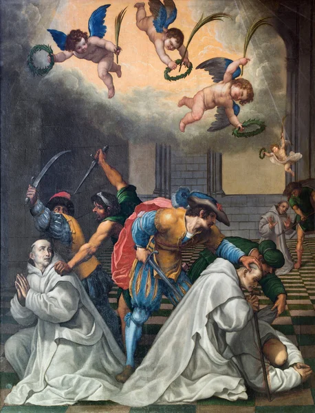 GRANADA, SPAIN - MAY 31, 2015: The painting of killing of Carthusians in Monasterio de la Cartuja in Sala Capitular by Vicente Carducho (1578 - 1638). — Stock Photo, Image