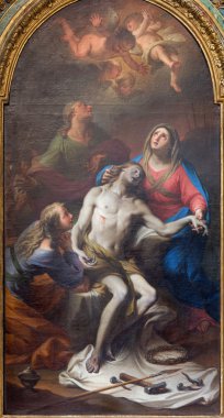 ROME, ITALY - MARCH 25, 2015: The painting of Pieta in church Chiesa della Santissima Trinita degli Spanoli by Casali (1777).