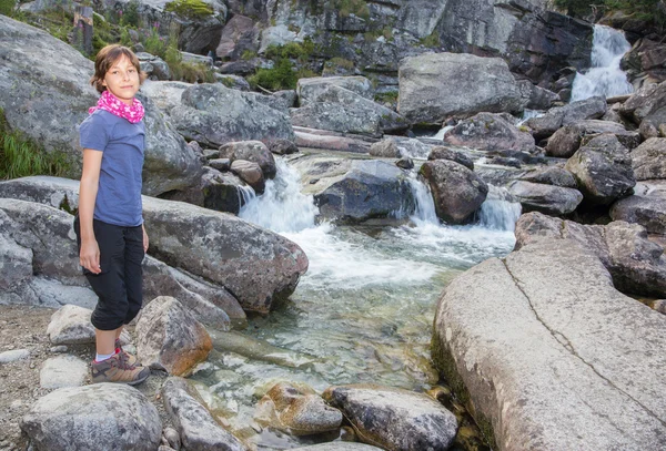 High Tatras - Studenovodske waterfalls and young girl — Stock Photo, Image