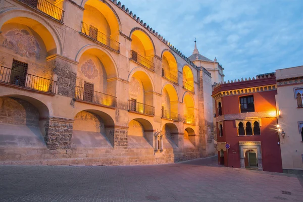 CORDOBA, SPAIN - MAY 25, 2015: The Cathedral east facade and Plaza del Triumfo at dusk. — Zdjęcie stockowe