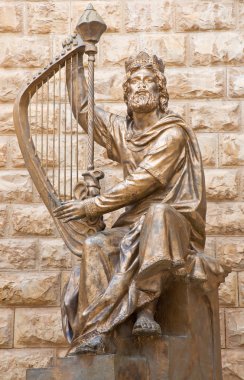 JERUSALEM, ISRAEL, MARCH 4, 2015, The King David sculpture dedicated to the Israeli sculpture David Palombo, befort the King David tomb, which is on Mount Zion.
