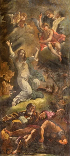 ROMA, ITALIA - 26 DE MARZO DE 2015: Teh Oración de Jesús en el Jardín Getsemaní. Fresco en iglesia Chiesa di Santo Spirito en Sassia por artista desconocido de 16. cent . —  Fotos de Stock