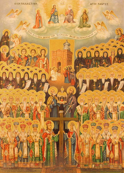 JERUSALEM, ISRAEL - MARCH 3, 2015: The icon of Hierarchy of Heaven in Church of Holy Sepulchre by unknown artist from year 1982.