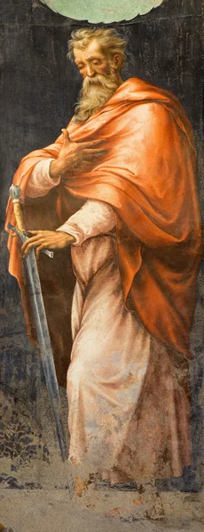 ROME, ITALY - MARCH 25, 2015: The fresco of St. Paul the Apostle from the side chapel of Nativity in church Chiesa della Trinita dei Monti from 16. cent. probably  by Pietro Negroni (1505 - 1565). — 스톡 사진