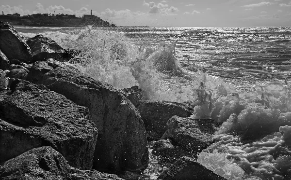 Tel Aviv - the surge and old Jaffa in the background — Stock Photo, Image