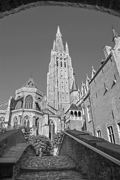 Brugge - Chiesa di Nostra Signora da est alla luce del mattino — Foto Stock