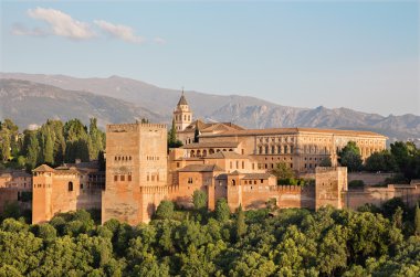 Granada - The Alhambra palace and fortness complex in evening light.