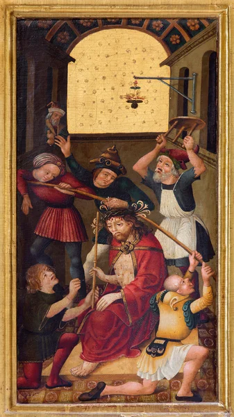 NEUBERG AN DER MURZ, AUSTRIA - 13 DE SEPTIEMBRE DE 2015: La pintura de Coronación con espinas en el altar lateral de la Dom gótica de artista desconocido del año 1505 . — Foto de Stock