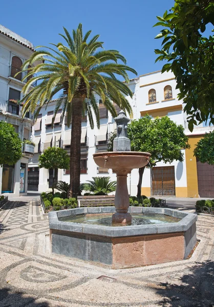 CORDOBA, ESPANHA - MAIO 26, 2015: Praça Plaza de San Andres com a pequena fonte . — Fotografia de Stock