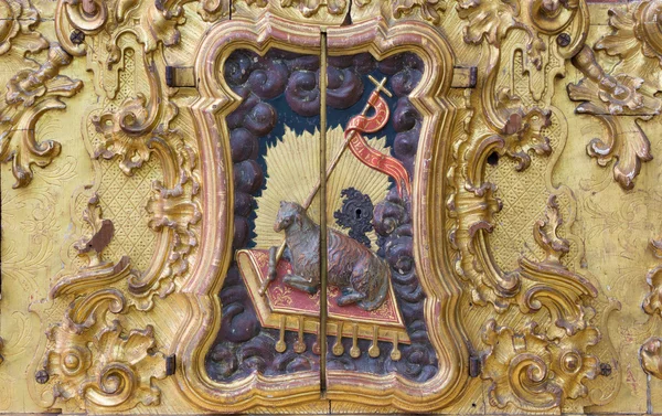 CORDOBA, SPAIN - MAY 26, 2015: The carved polychrome detail of altar of Madonna from 17. cent. in church of monastery Convento Santa Marta.