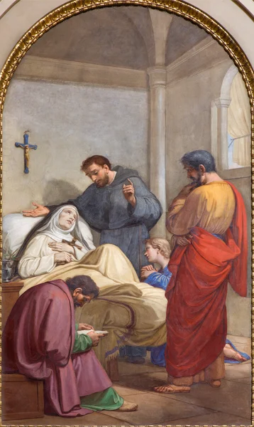 ROME, ITALIE - 27 MARS 2015 : La fresque de la mort de sainte Monica, mère de saint Augustin dans la basilique de Sant Agostino (Augustin) de Pietro Gagliardi à partir de 19. cent . — Photo