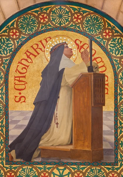 JERUSALEM, ISRAEL - MARCH 5, 2015: The paint of Saint Catharine of Siena in st. Stephens church from year 1900 by Joseph Aubert. — Φωτογραφία Αρχείου