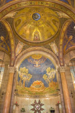 JERUSALEM, ISRAEL - MARCH 3, 2015: The mosaic of Jesus in Gethsemane garden in presbytery of The Church of All Nations (Basilica of the Agony) by Pietro D'Achiardi (1922 - 1924).