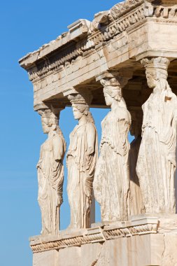Athens - The statues of Erechtheion on Acropolis in morning light.