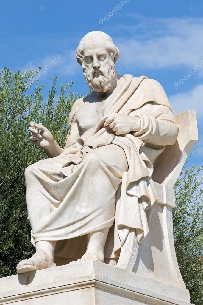 Athens - The statue of Plato in front of National Academy building by the Italian sculptor Piccarelli (from 19. cent.)