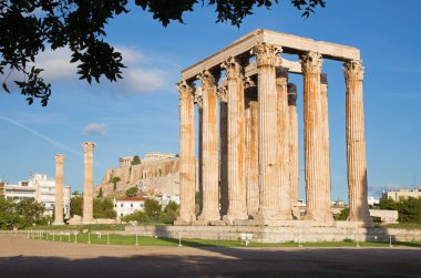 Athens - The Olympieion in morning dusk and the Acropolis in the background