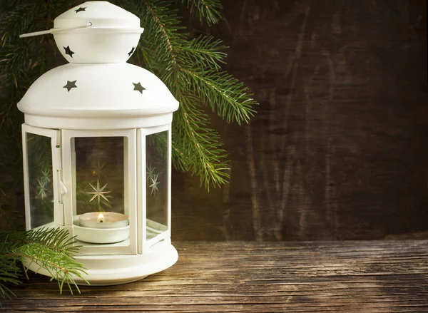 Christmas Card with Candle and Fir Tree. Selective focus — Stock Photo, Image