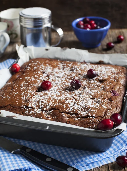 Brownie fatto in casa con mirtilli rossi — Foto Stock